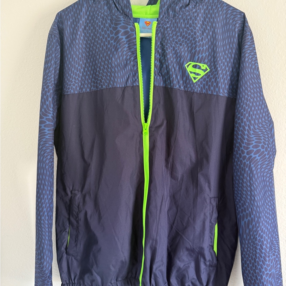 DC Comics Blue and Neon Green Windbreaker Jacket - Picture 3 of 3